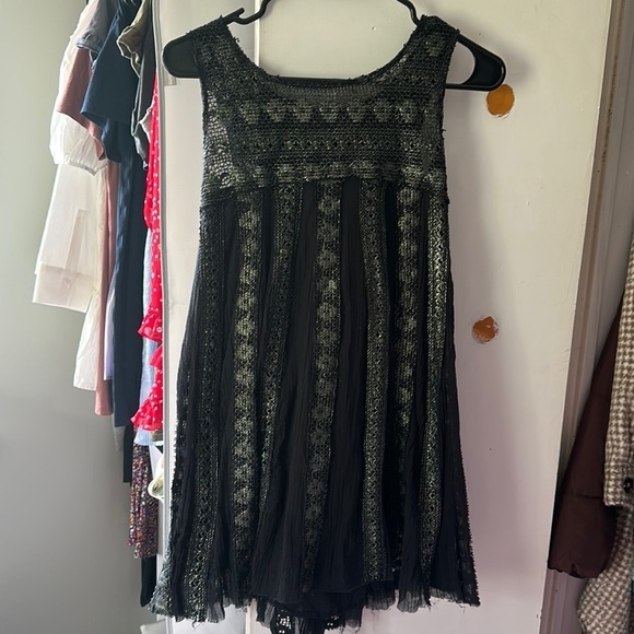 Free People Dresses & Skirts - Free People Black laced metallic babydoll dress